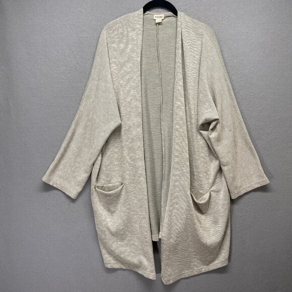 Donni Cardigan Womens Open Front White Gray Lightweight Long Lagenlook Pockets - Picture 1 of 15